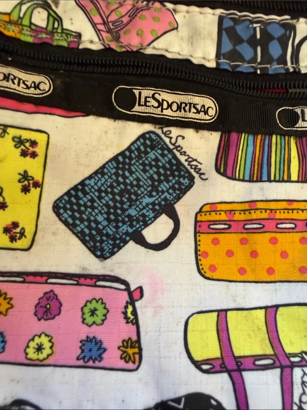 LeSportsac vintage Cosmetic Pouch with Pink, Yellow and Blue Print Handbags